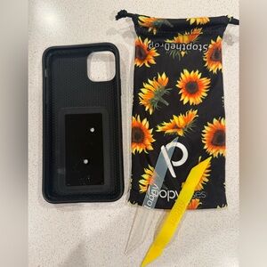 Loopy iPhone 11 Promax case with sunflowers and 2 loop straps and bag